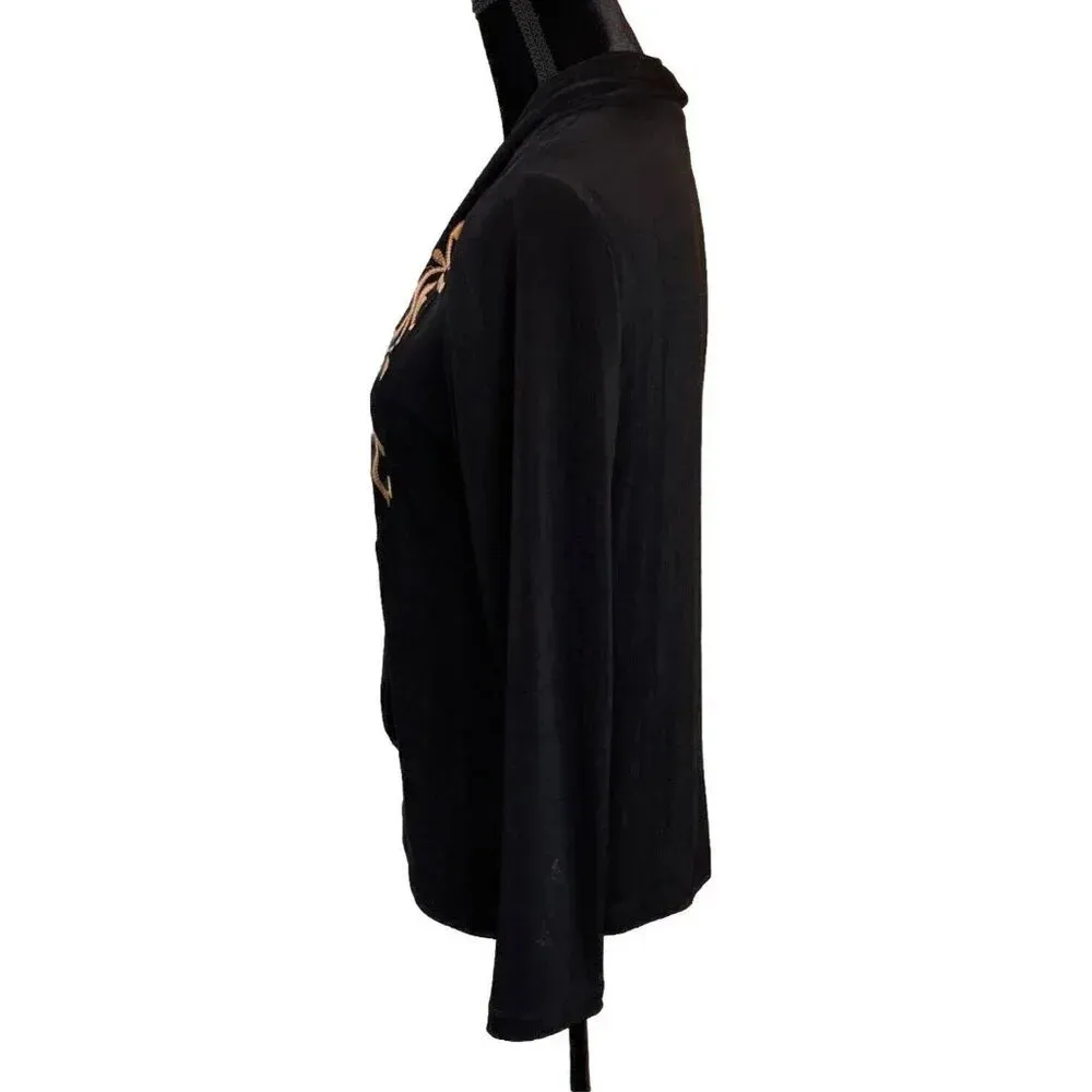 Wear it Women’s 1 US‎ Medium Black Open Cardigan Slinky Gold Embroidered VTG - Image 4