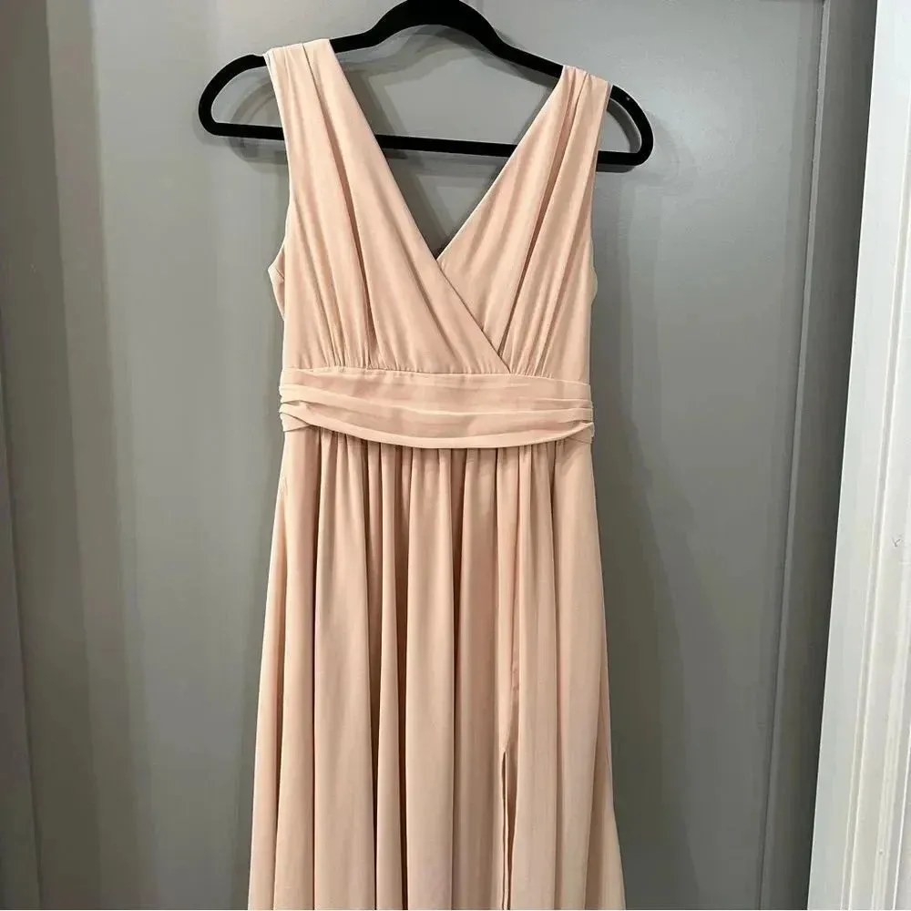 Lulus Thoughts of Hue Blush Surplice Maxi Sz Small Blush Pink Bridesmaid Dress - Image 4