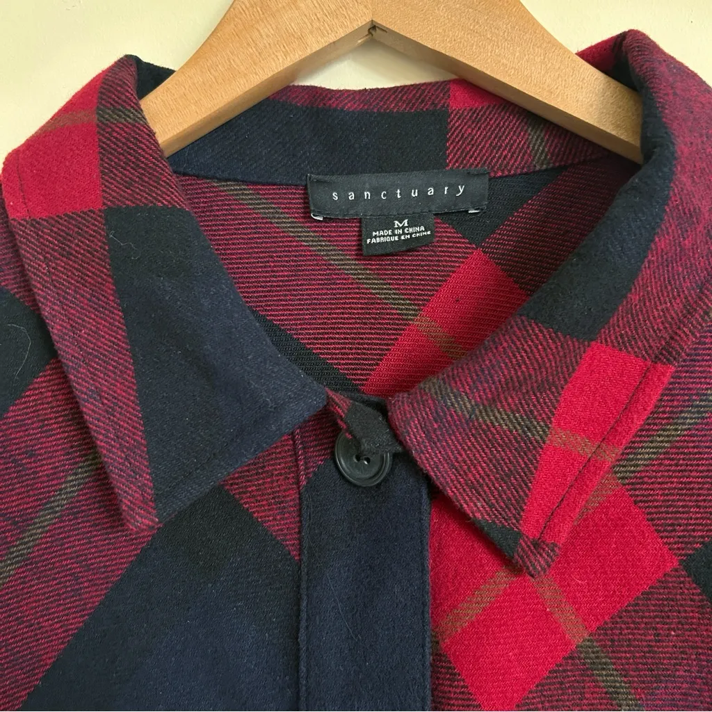 Sanctuary Red Buffalo Check Flannel Shacket Size Medium Plaid Fall Cabincore - Image 3