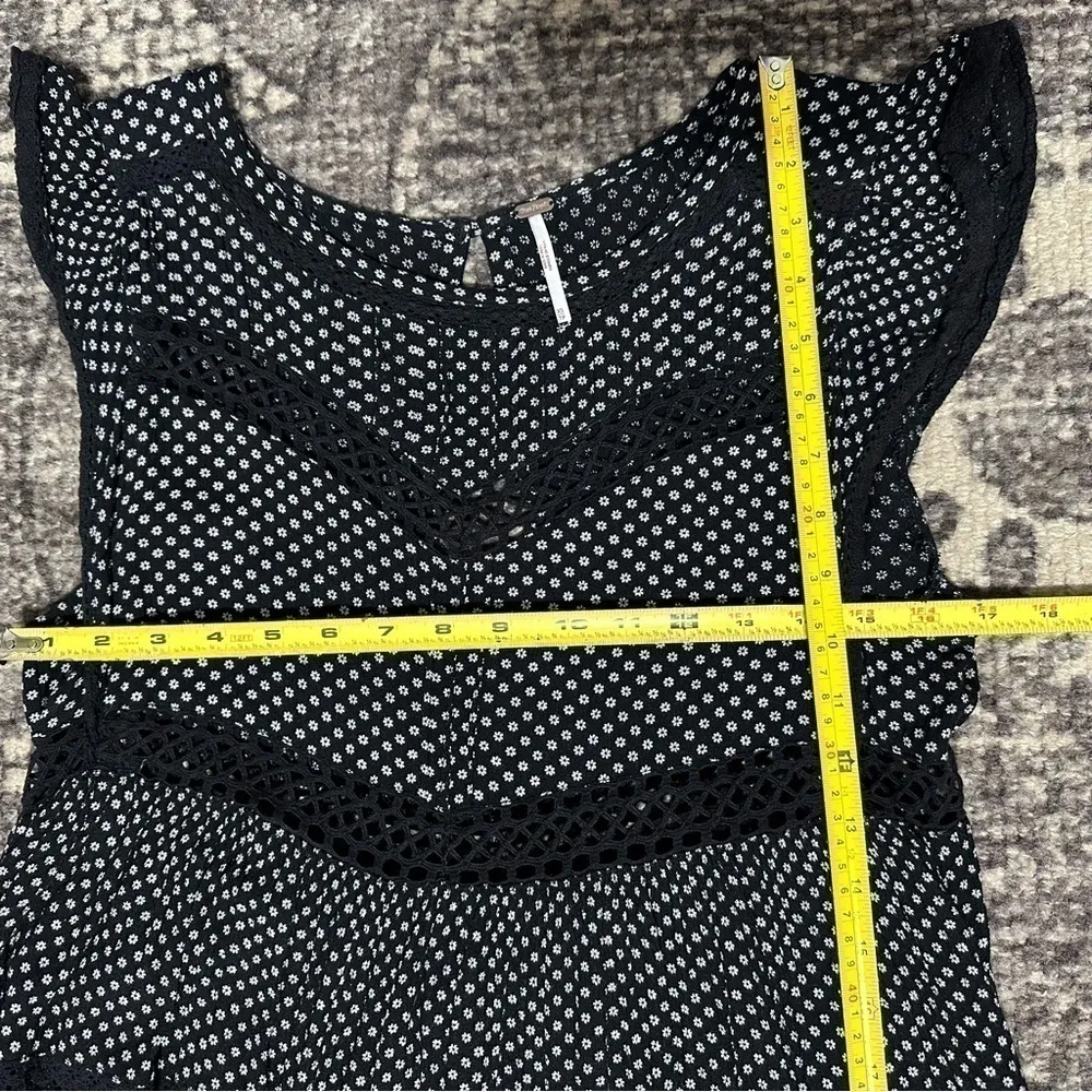 Free People Women’s Size XS Black White Crochet Insert Trim Retro Kitty Dress - Image 12