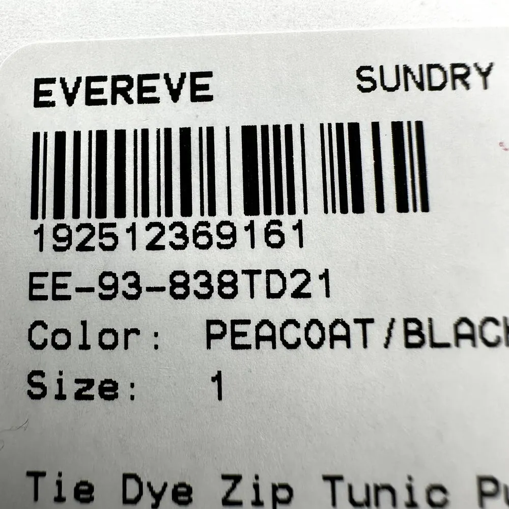 Sundry for Evereve Tie Dye Zip Tunic Pullover Sweatshirt Peacoat Black 1 S NWT - Image 4