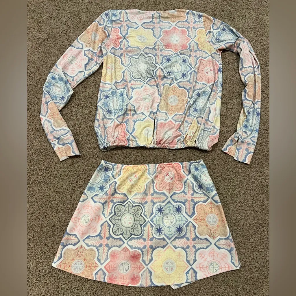 For Love And Lemons ole pastel print mosaic top and skirt set - Image 6