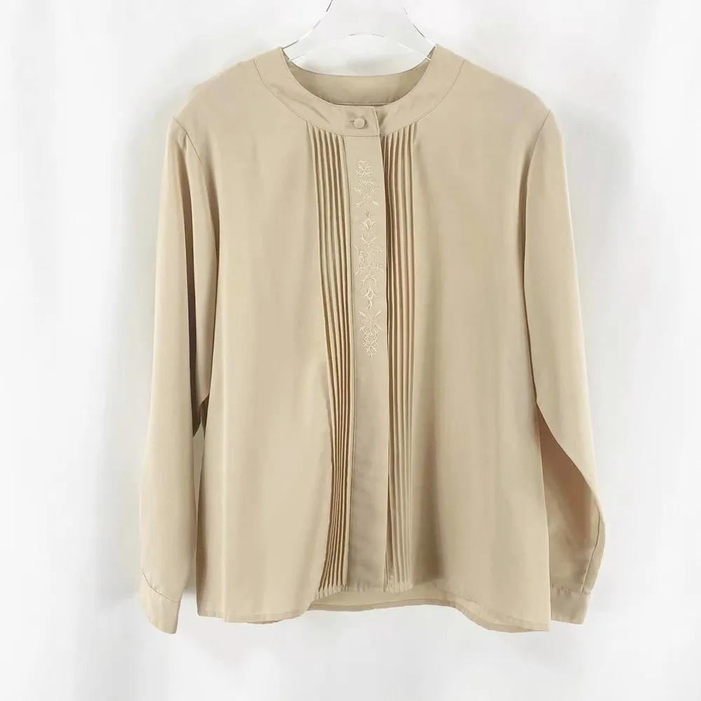 ATTITUDES 90s Y2K Vintage Nude Round Neck Button Down Shirt Size 14 - Image 13