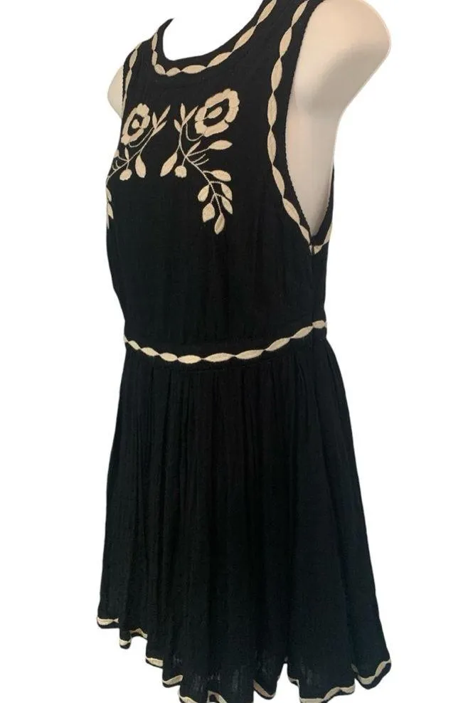 FREE PEOPLE Birds of A Feather Embroidered Mini Dress Black Sz 6 - Image 3