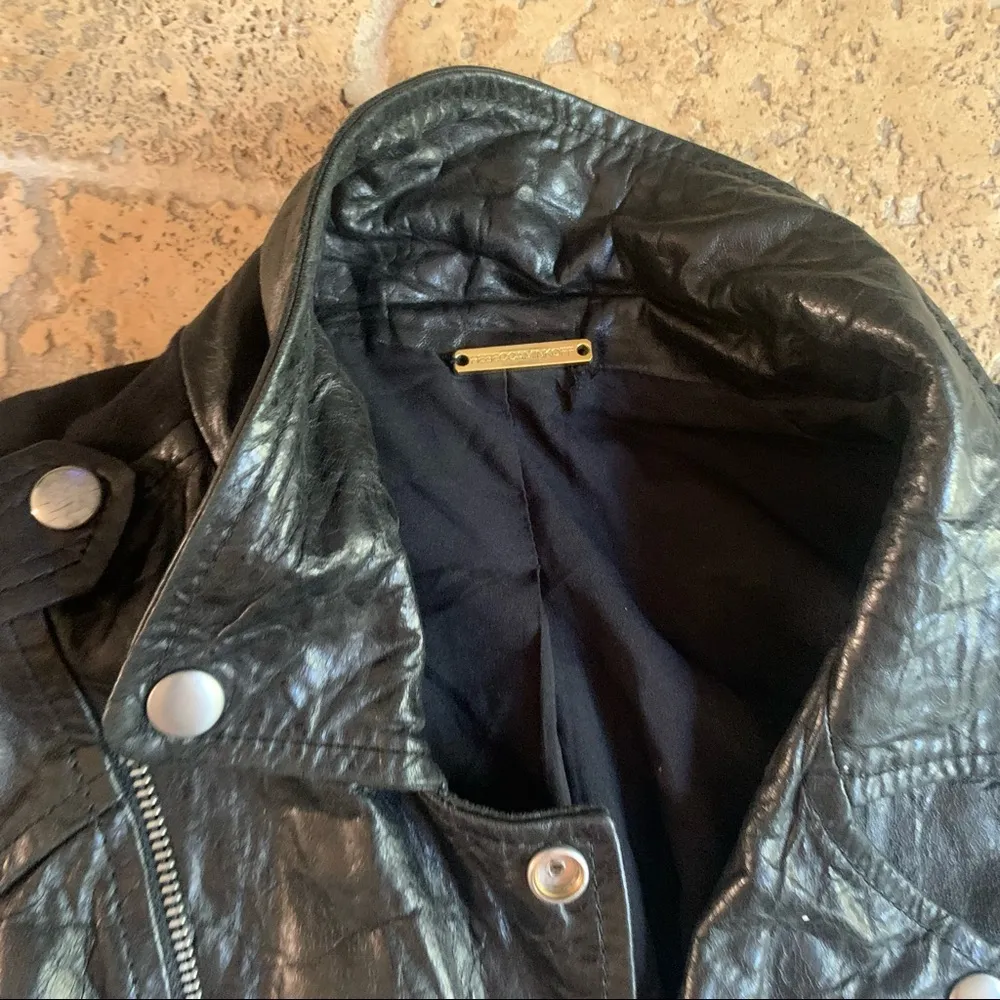 Rebecca Minkoff Leandra Leather Vest Black XS Lambskin Moto Zip - Image 5