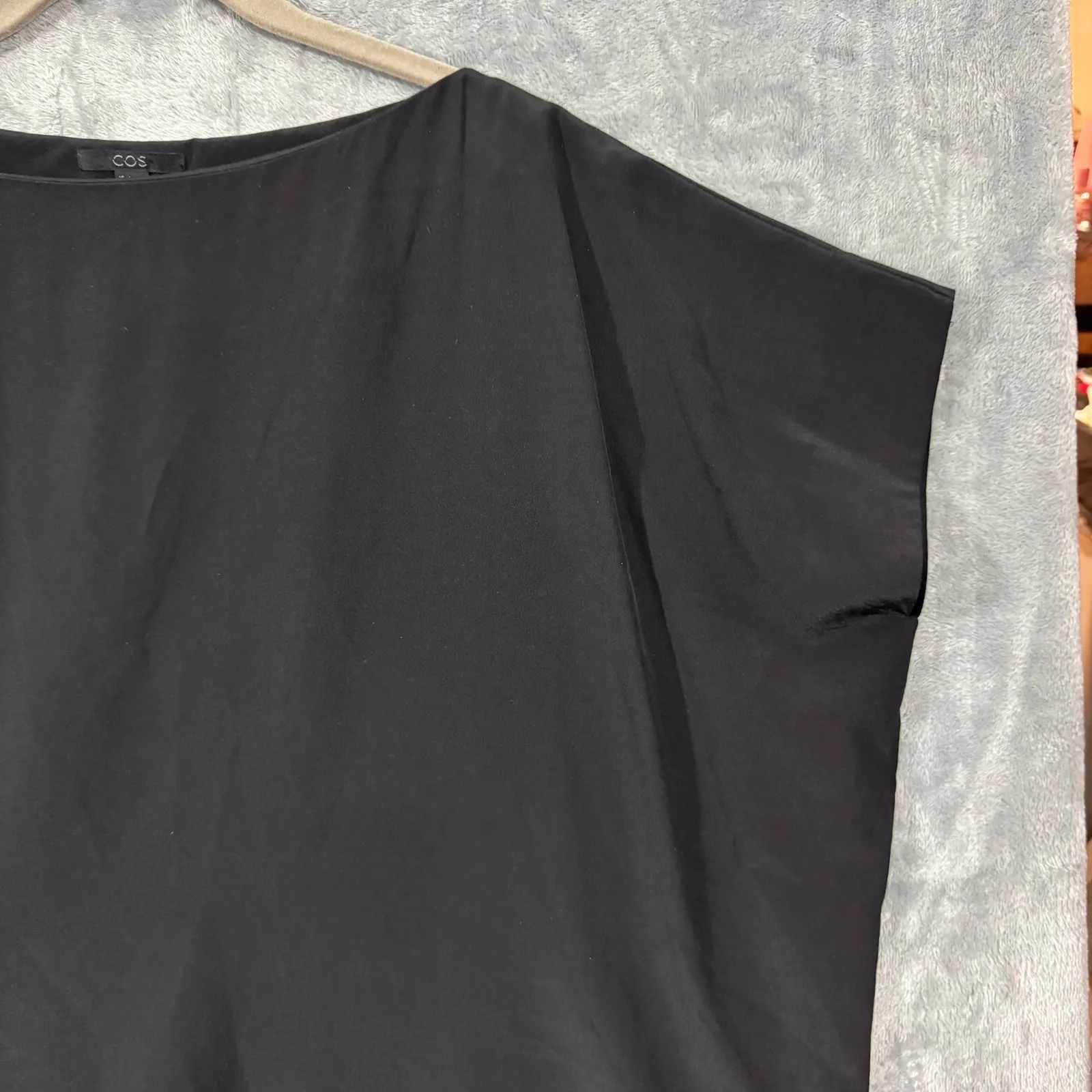 COS Boat Neck Ruched Side Black Silk Top Size 2 - Image 6
