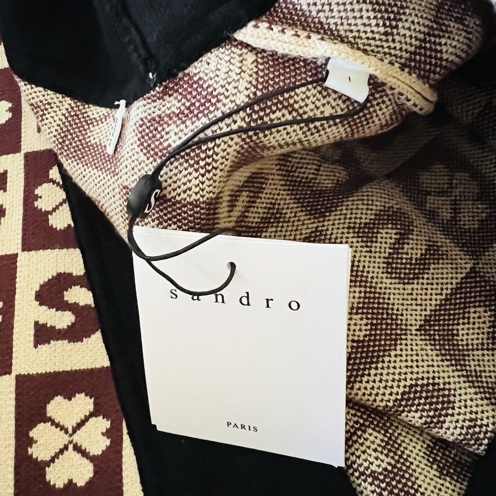 SANDRO Brown Beige Long Coatigan With Jacquard Pattern - 1 (Small) - Image 3