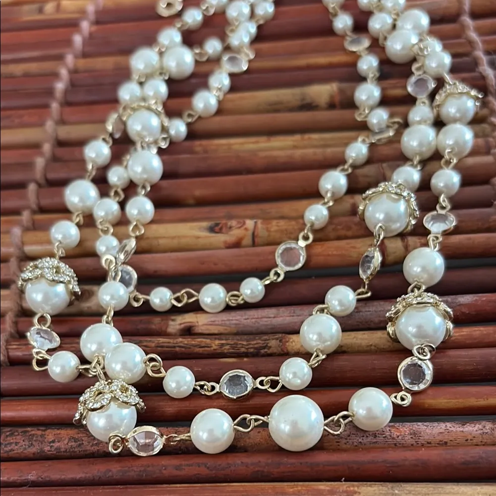 Anne Klein Gold and Faux White Pearl Necklace with Crystal Accents - Image 5