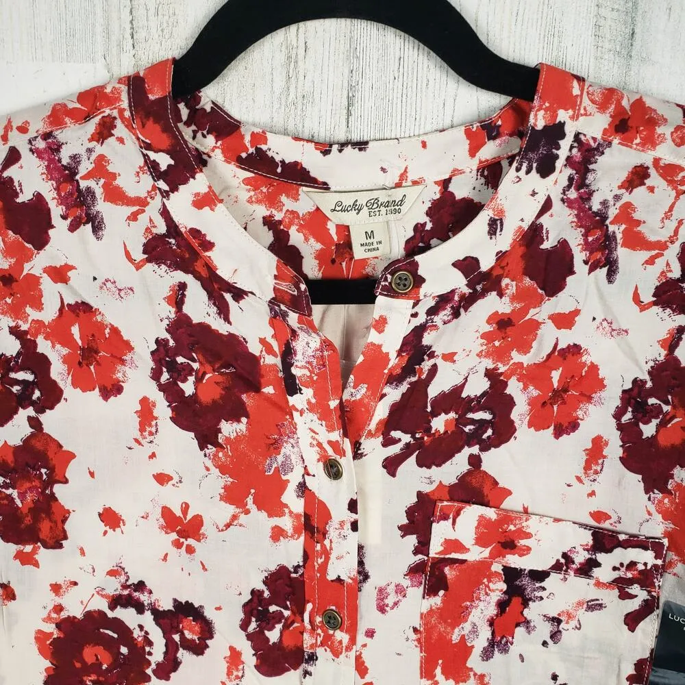 NWT Lucky Brand Half Button Floral Long Sleeve Tunic Top Women's Size Medium - Image 2