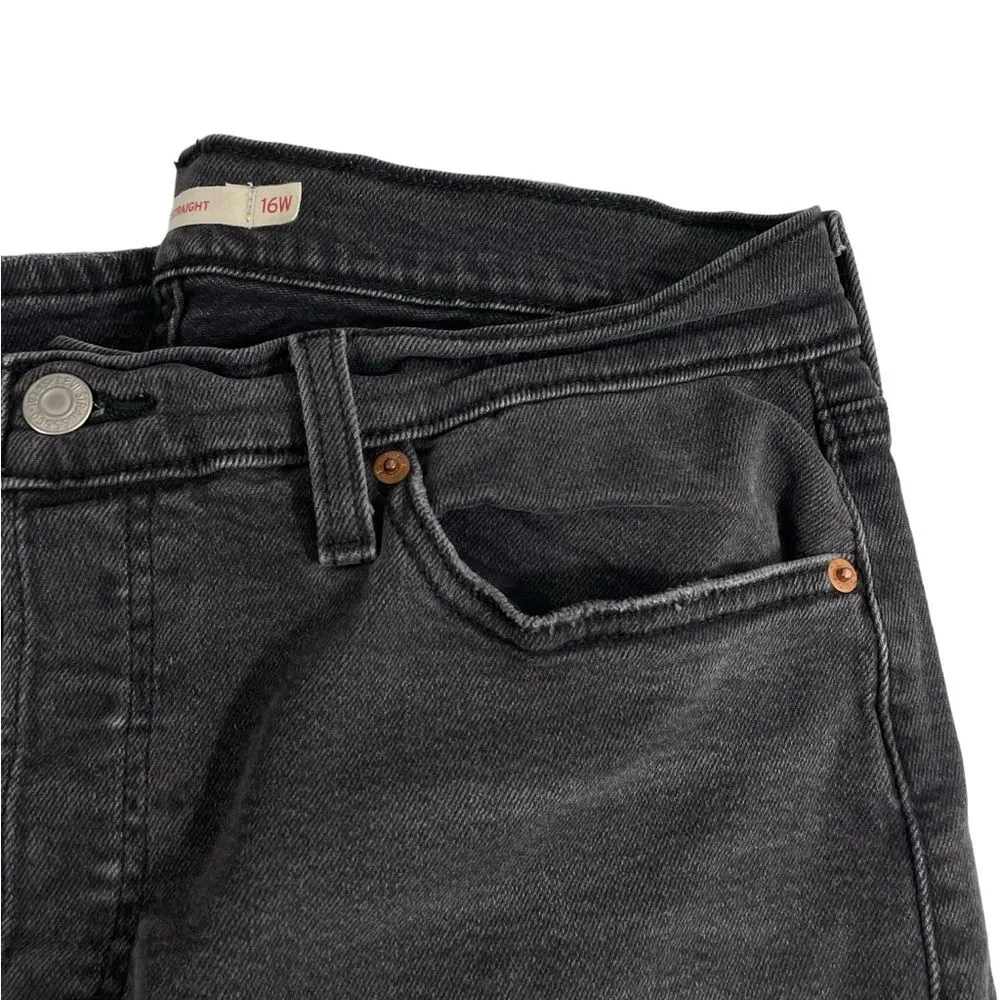 Levi’s Wedgie Straight Faded Black Wash Jeans Size 16W Button Fly Cropped‎ Denim - Image 3