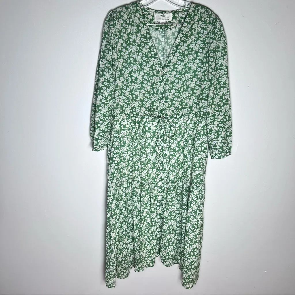 Trovata Sylvie Midi Green Floral Dress Sz M Size M - Image 3