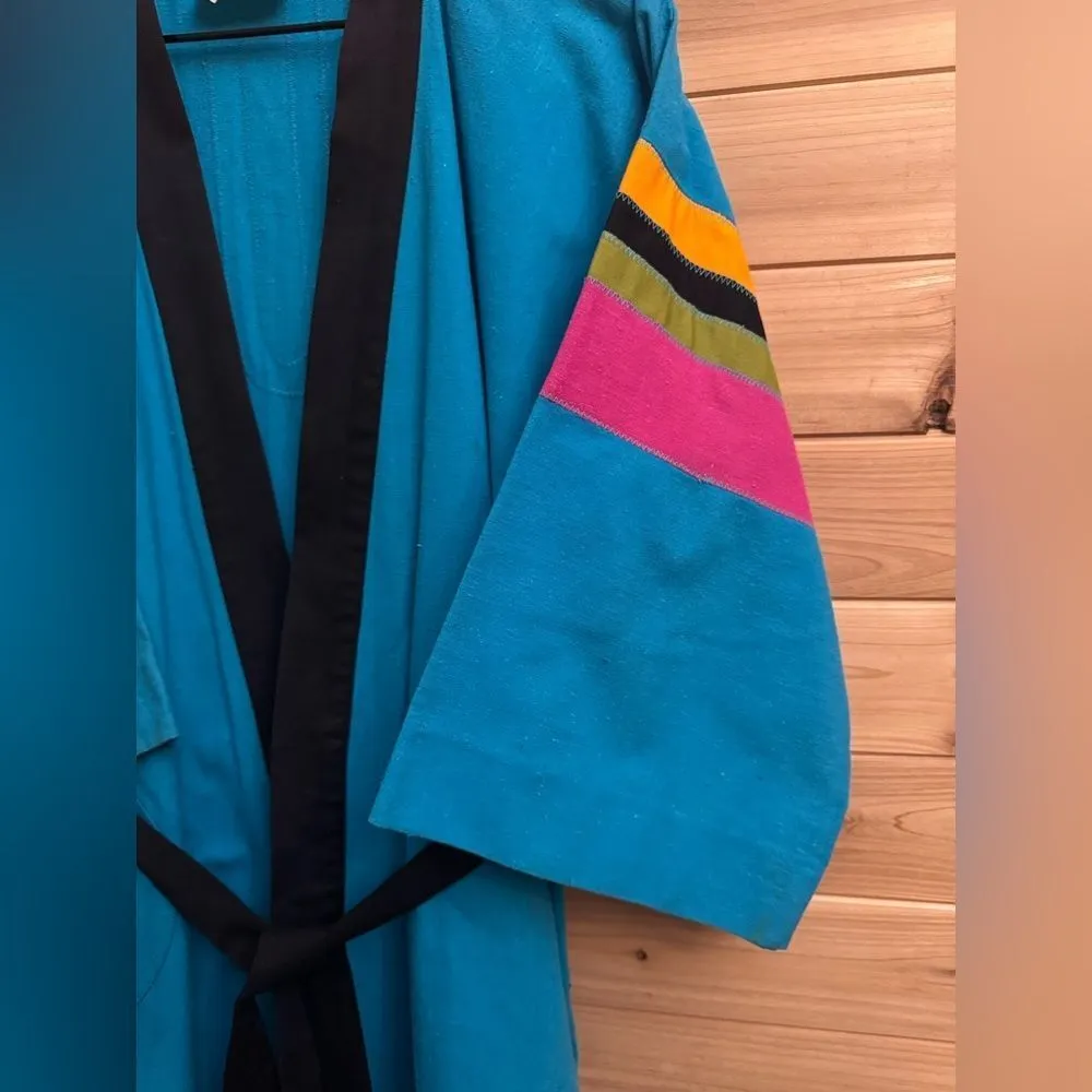 Vintage 70’s Youth Guild Size Large Unisex Colorful Colorblock Full Length Robe Blue - Image 5