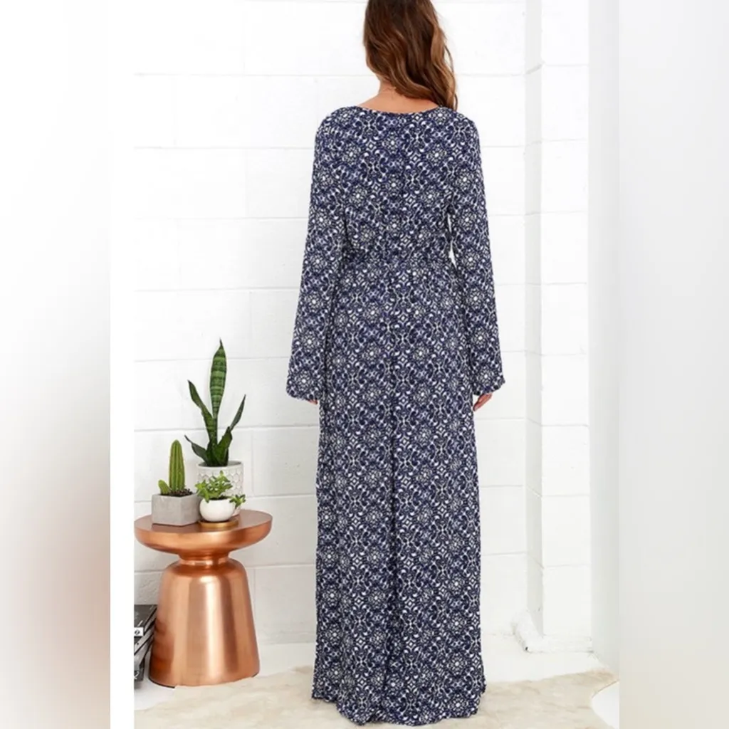 Lulus Mandala Daydream Blue Print V-Neck Long Sleeve Flowy Maxi Dress Size Small - Image 7