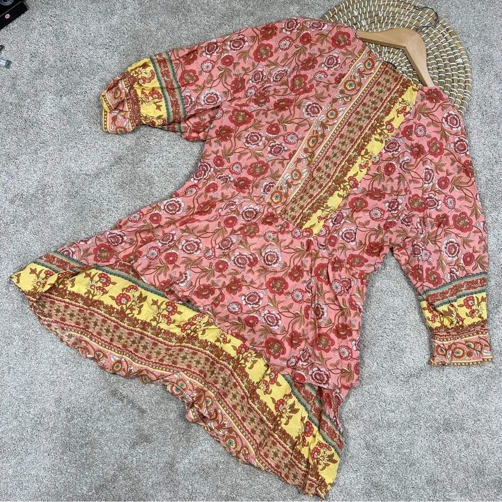 Umgee Floral Border Print Layered Mini Dress Boho Gypsy Rose Pink Plus Size 1X - Image 8