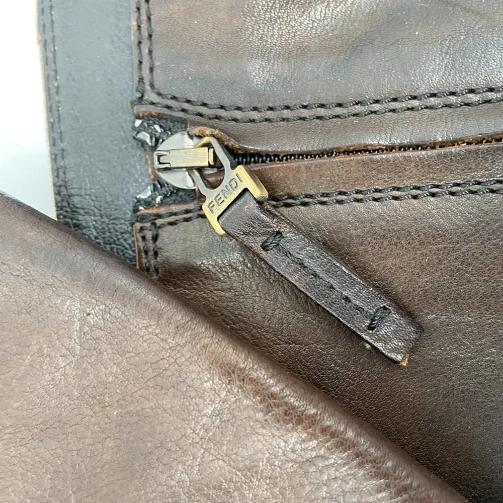 FENDI Brown Black Leather Two Tone Boots - Image 83