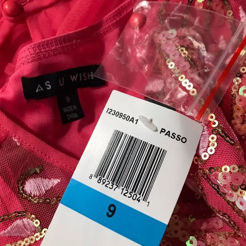 AS U WISH Juniors' Passion Pink Chiffon Sequined Maxi Dress NWT 9 - Image 7