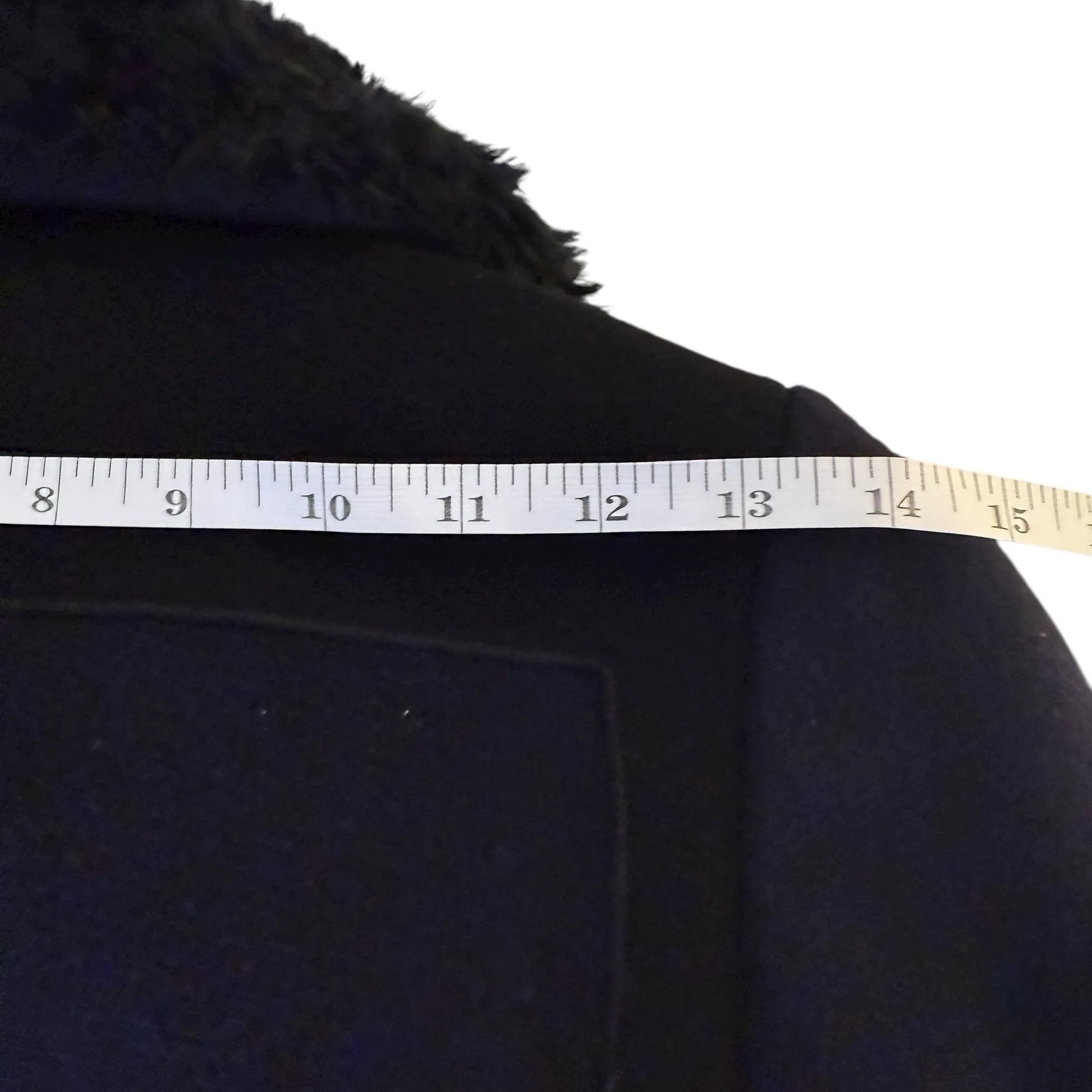 Rebecca Taylor Navy Black Wool Peacoat Faux Fur Collar Double Breasted Belt Sz 0 - Image 13