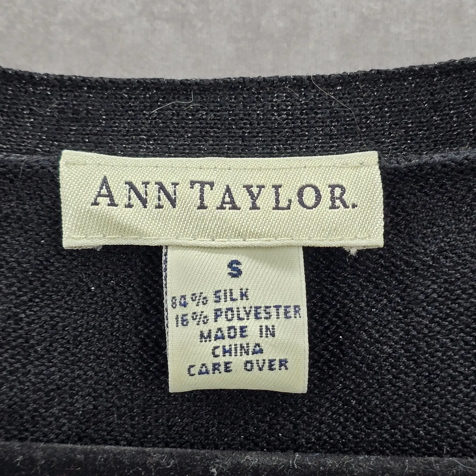 Ann Taylor Black Silver Metallic Long Sleeve Pullover Party Silk Sweater S Small - Image 5