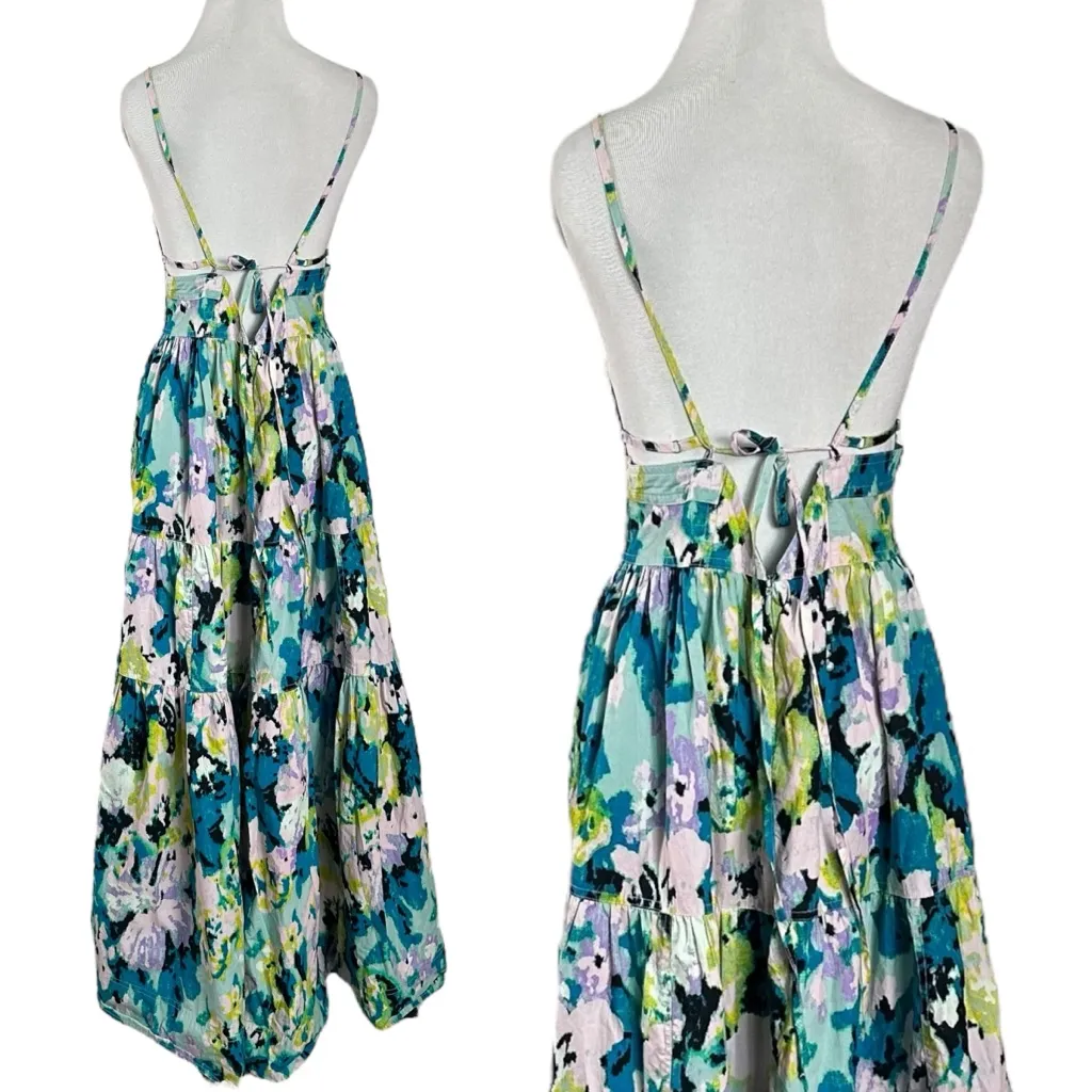 Free People Long Love Tiered Halter Midi Maxi Dress Small Embroidered Floral - Image 5