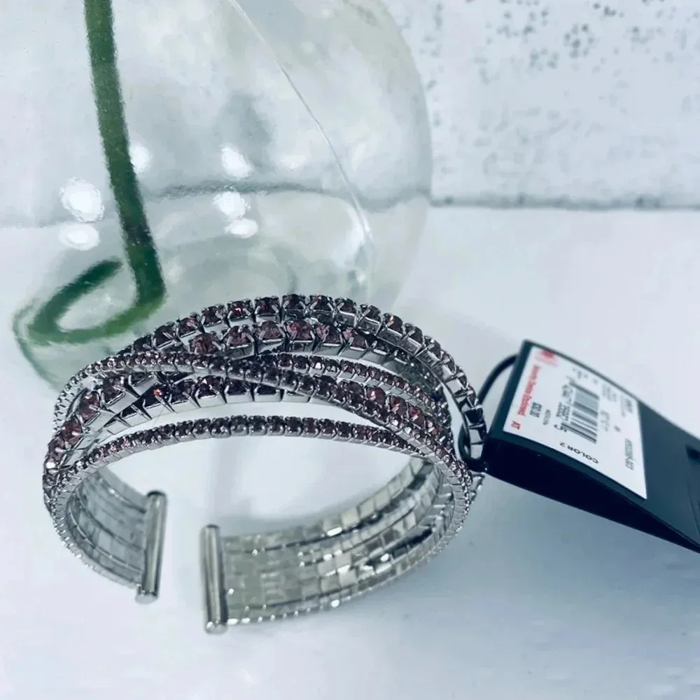 🆕 Simply Vera Vera Wang Silver & Pink Rhinestone Cuff Bracelet - Image 3