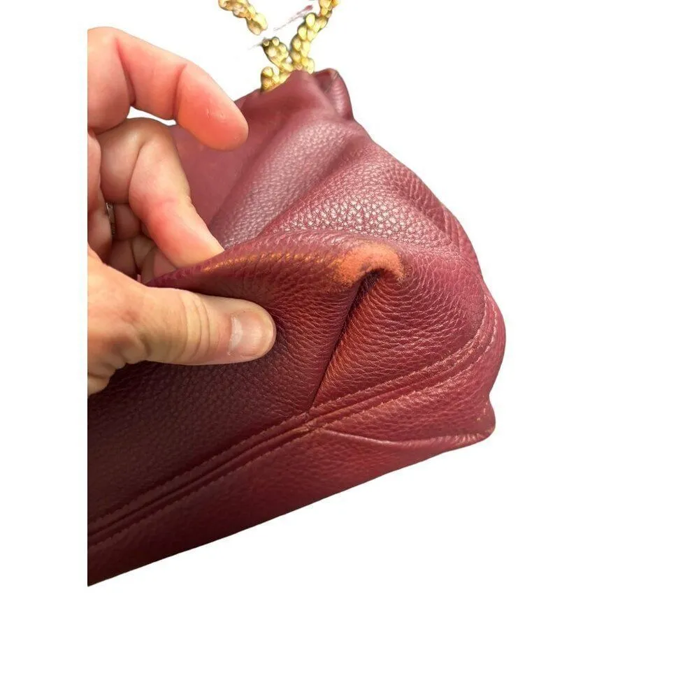 Michael Kors Pebbled Leather Shoulder Bag Burgundy Gold Chain Strap Multi-Compar - Image 9
