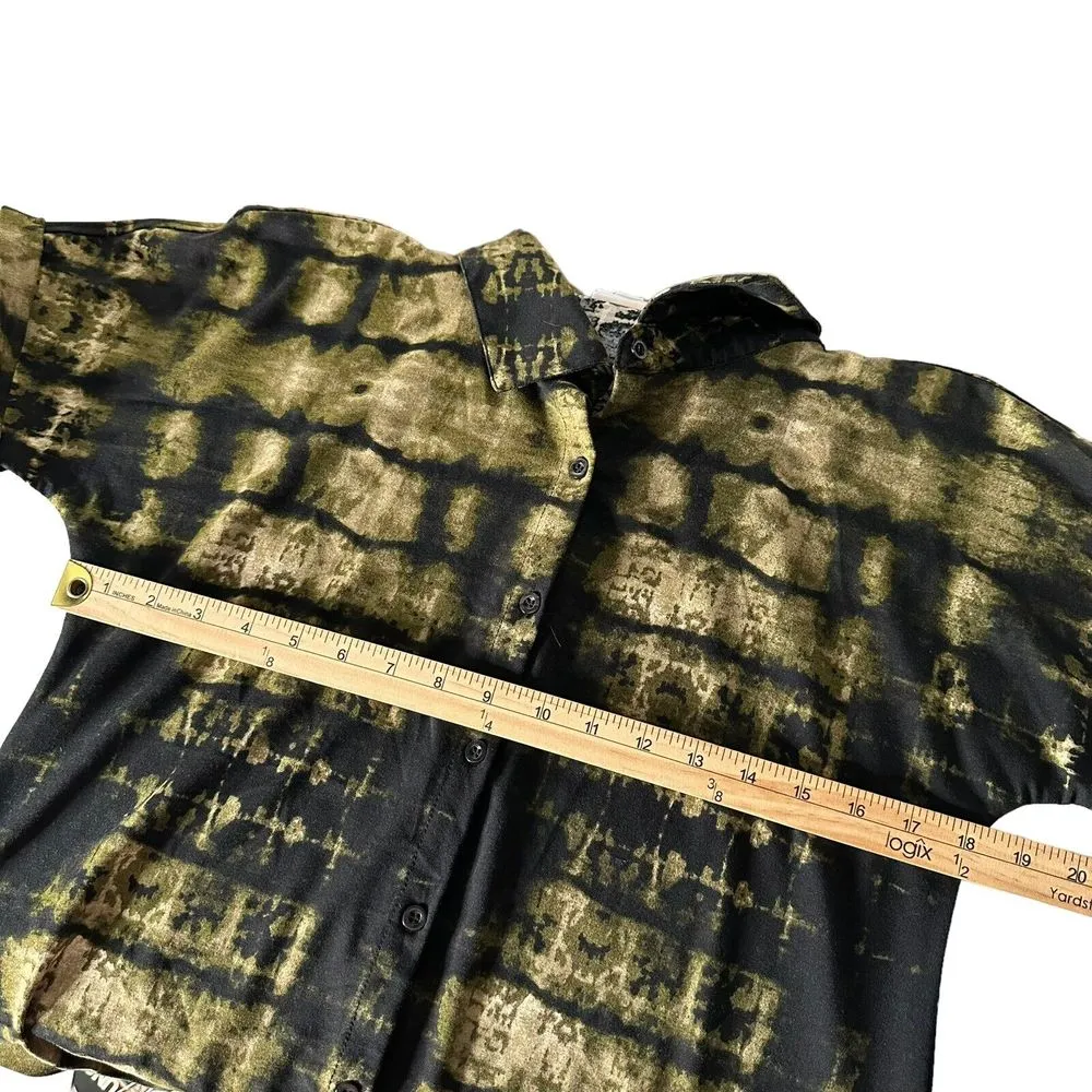 LuLaRoe BOHO Grunge Tie Dye Button Up Shirt Earthy‎ Festival Tunic Top Size XS - Image 9