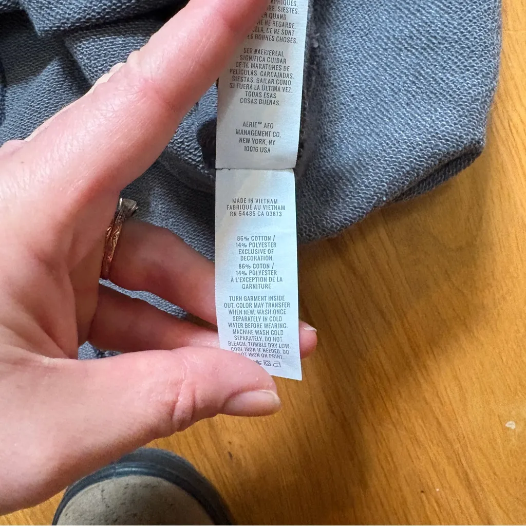 Aerie Gray Oversized Cozy Crew Neck Long Sleeve Sweatshirt Distressed Women’s Sm - Image 9