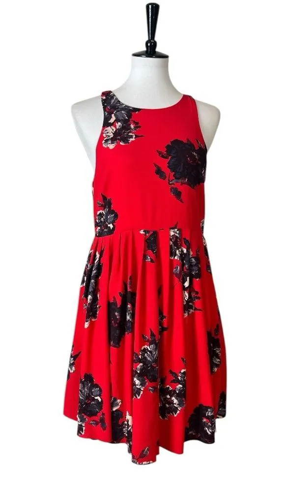 Free People Aline Mini Dress Pockets Halter Neck Red Black Floral Women’s Size 6 - Image 12