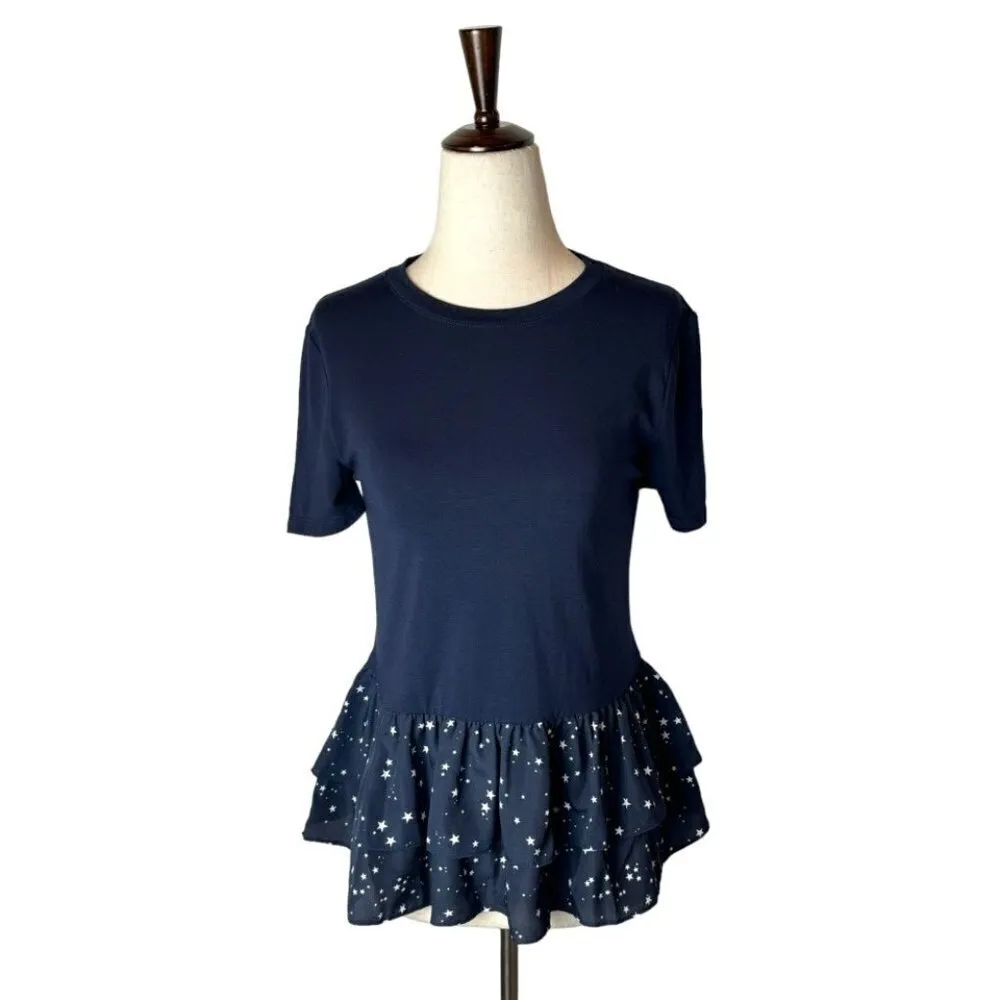 Kate Spade New York Broome Street Navy Blue‎ Night Sky Ruffled Peplum Tee XXS - Image 2