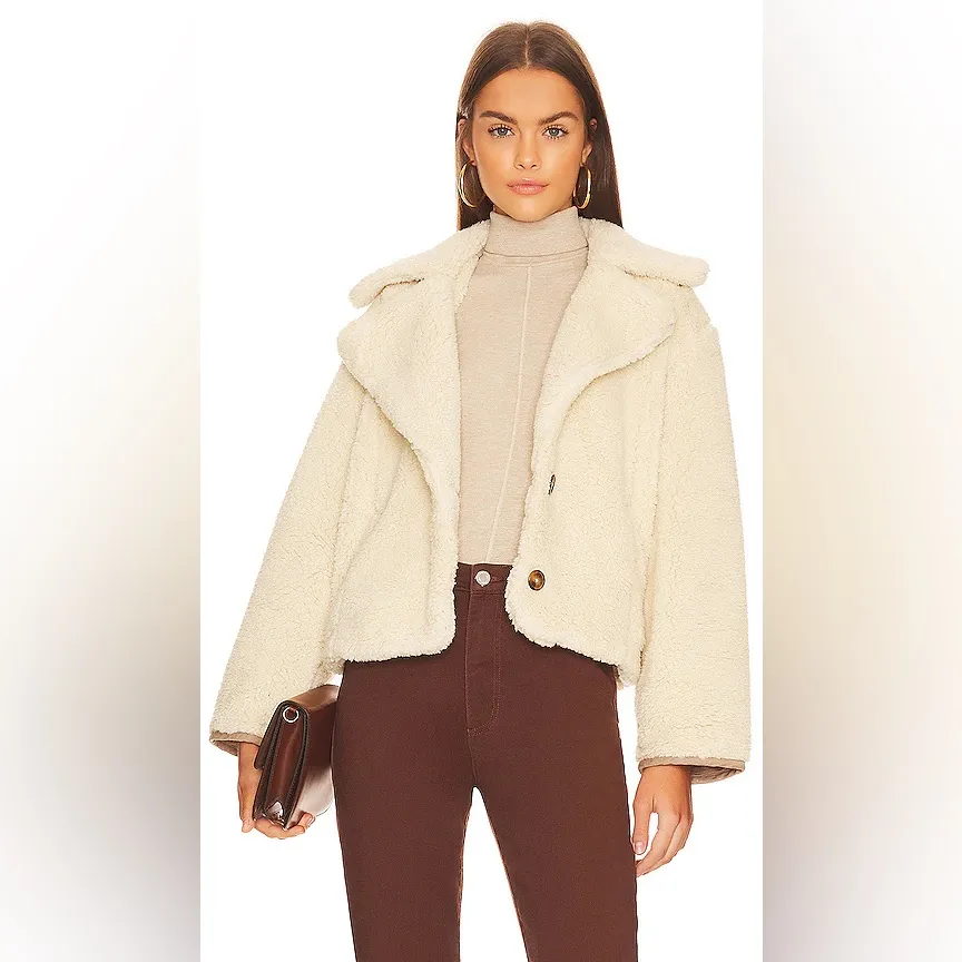 Free People We The Free Joplin Cozy Jacket Cream Sherpa Coat Womens Size L - Image 3