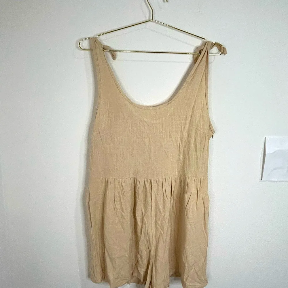 Hilomirics Large Beige Sleeveless Romper Summer Casual Lightweight Boho Style - Image 2