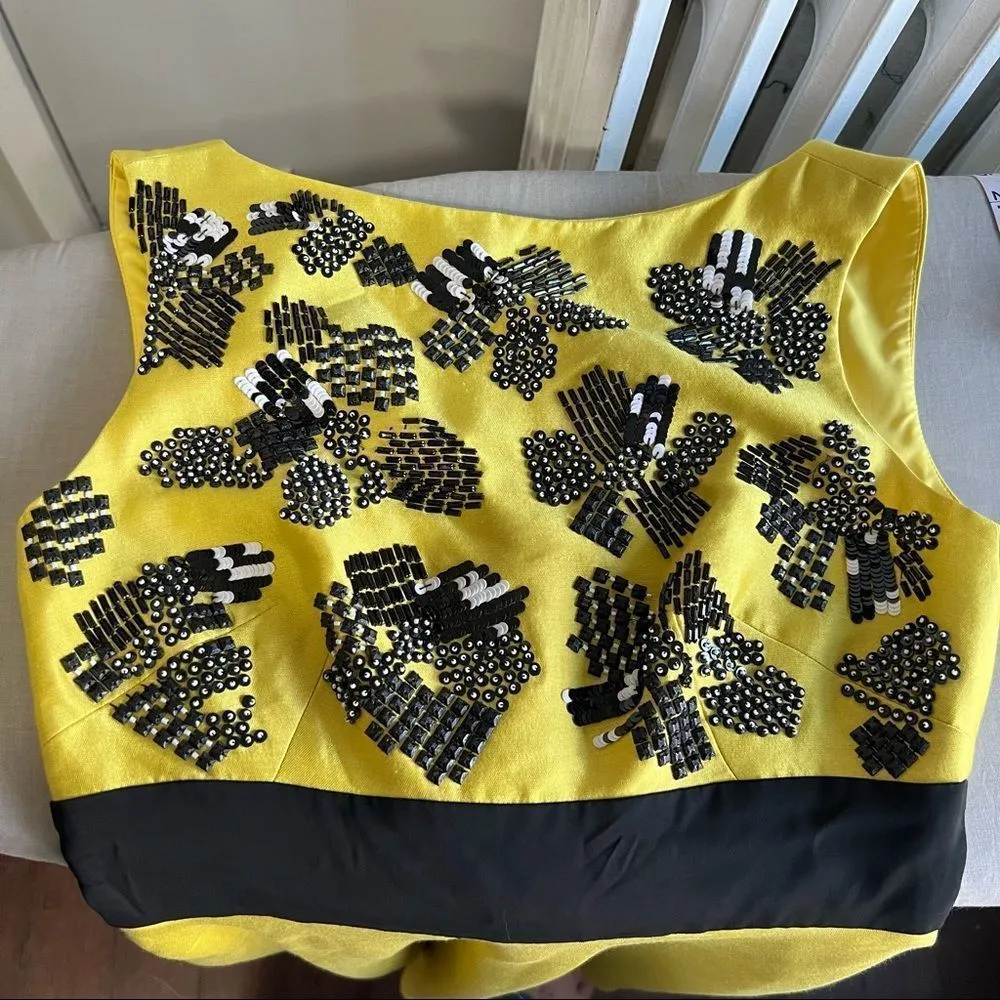 Lela rose yellow wool silk blend sleeveless beaded top party dress Size 2 - Image 12