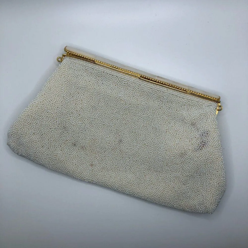 Vintage Mother of Pearl Beaded White Created by Mr John Japan Evening Bag - Image 2