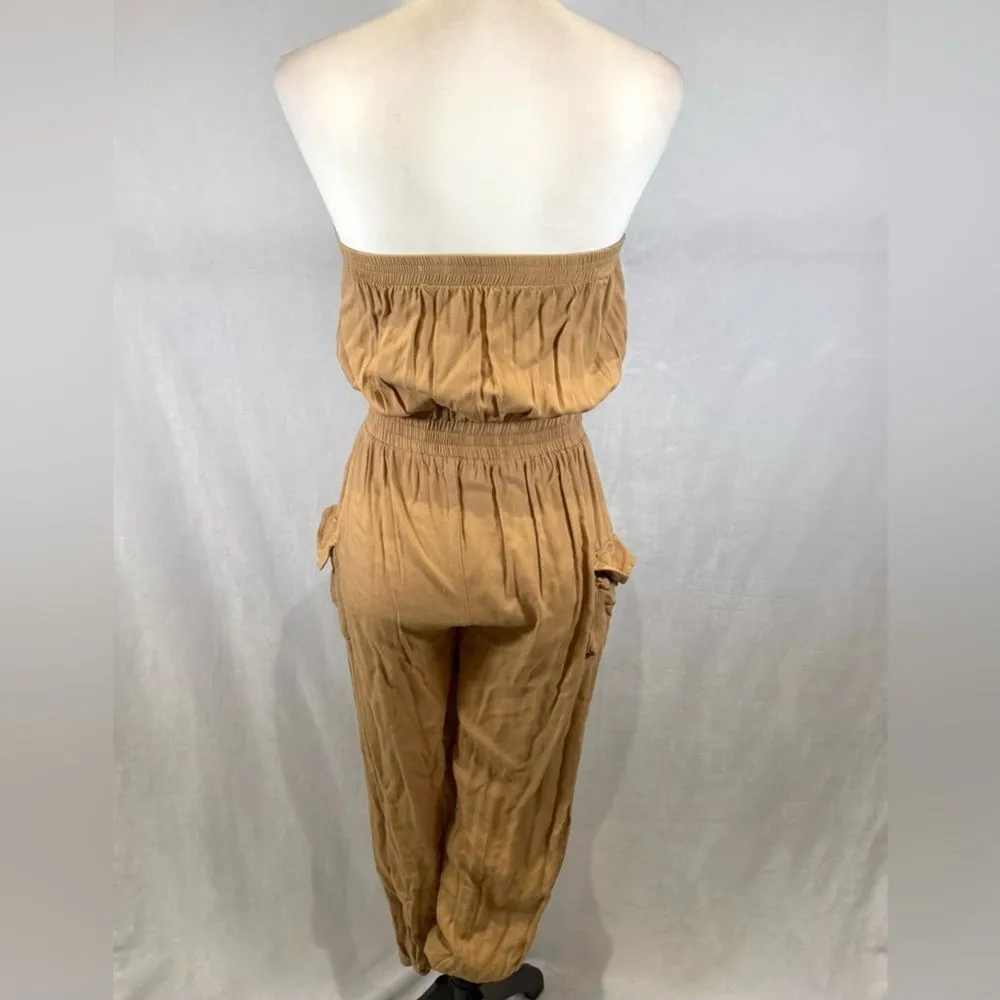 Jolie & Joy caramel tan strapless cargo jogger jumpsuit size medium Brown - Image 4