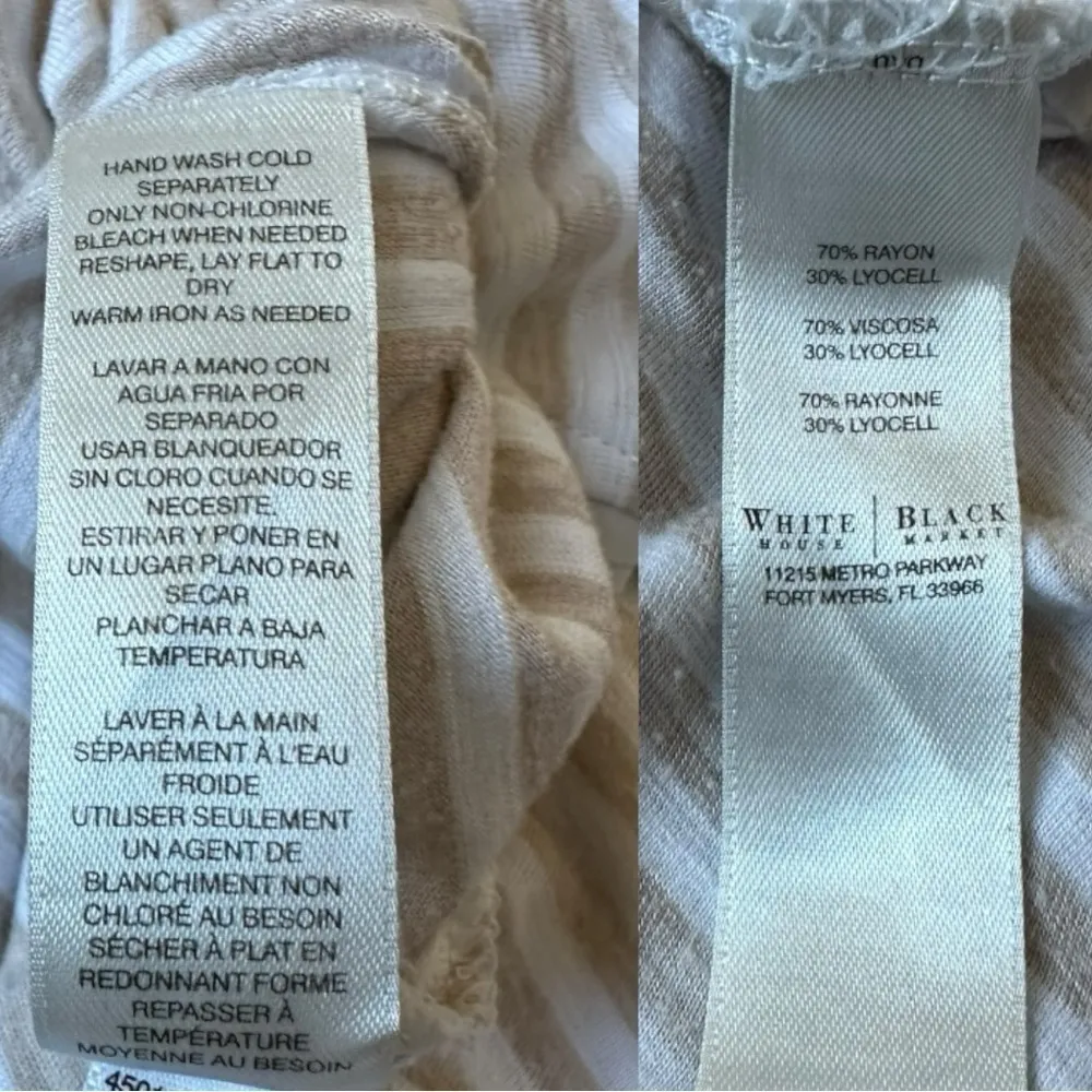 WHBM Beige Cream Stripped V Neck Casual Dolman Sleeve 3/4 Sleeve Top Size Small - Image 8