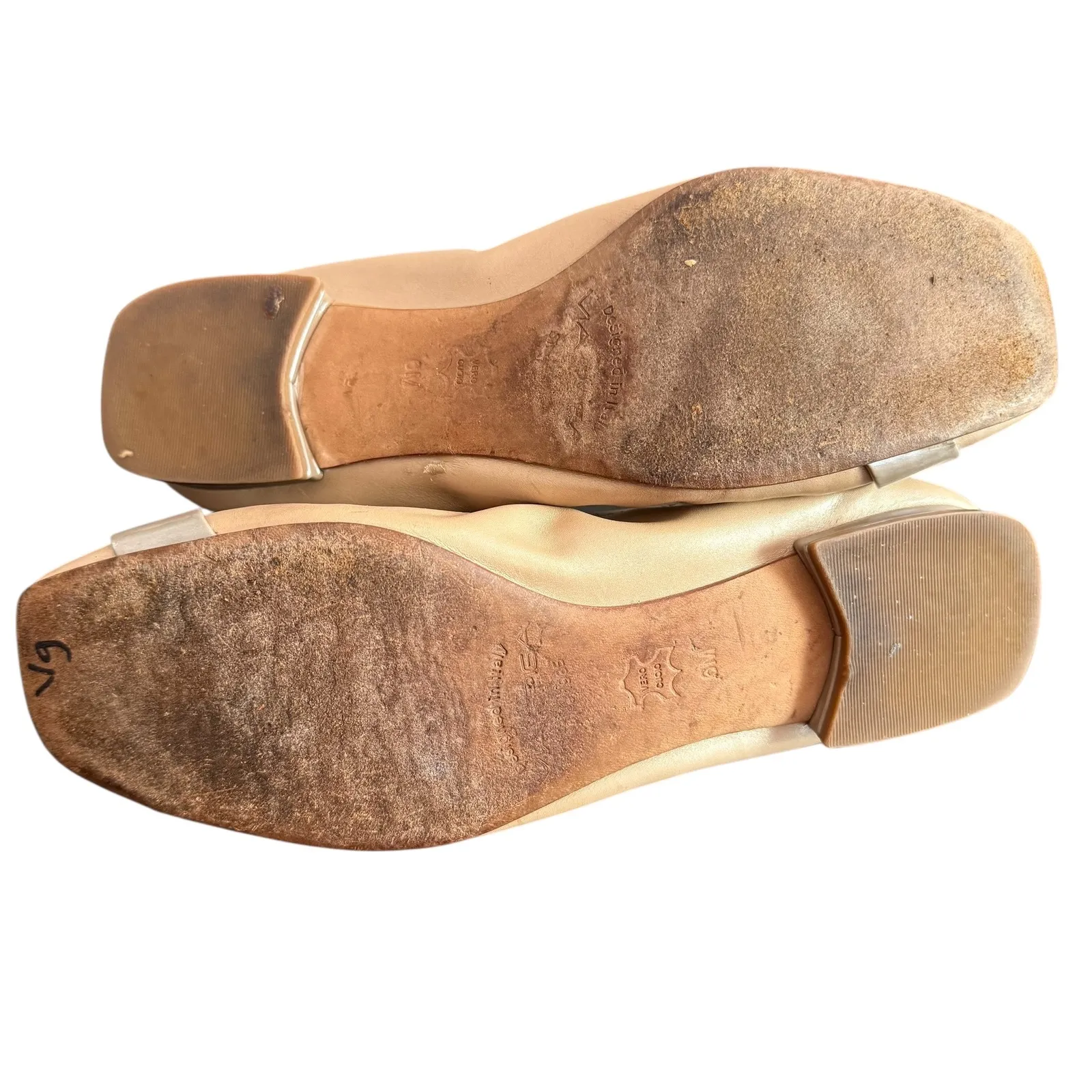 Via‎ Spiga Leather Slip On Ballet Flats Womens Size 6 Square Buckle Shoes Casual Tan - Image 4