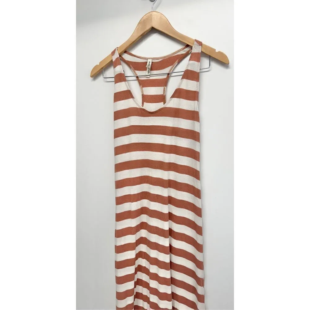 RVCA Maxi Dress Size Small Striped Sleeveless Womens Ribbed Tan White - Image 4