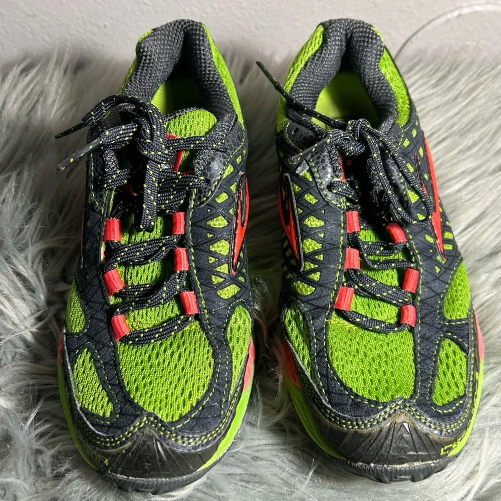 Brooks Cascadia 7 Trail Running Green/Orange Green and Black Sneakers Size 7 - Image 3