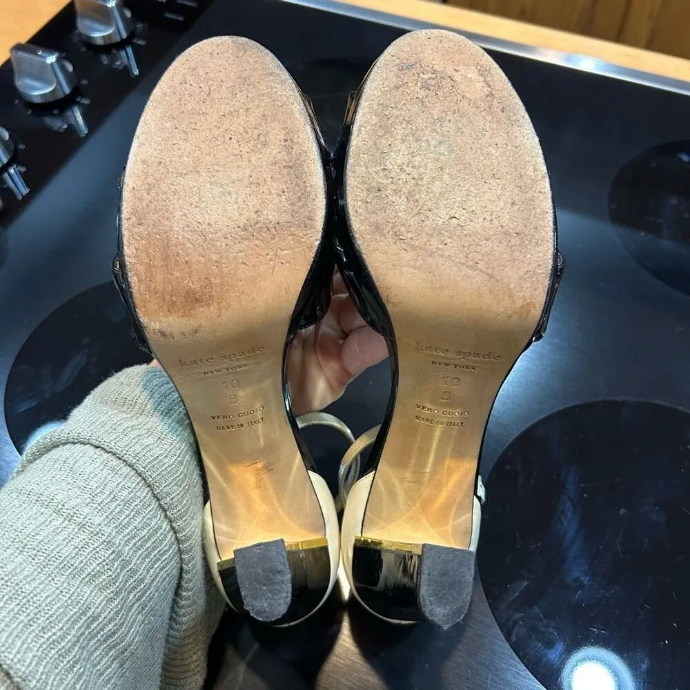 Kate Spade New York Fresia porcelain patent black platform sandal heels size‎ 10 - Image 4