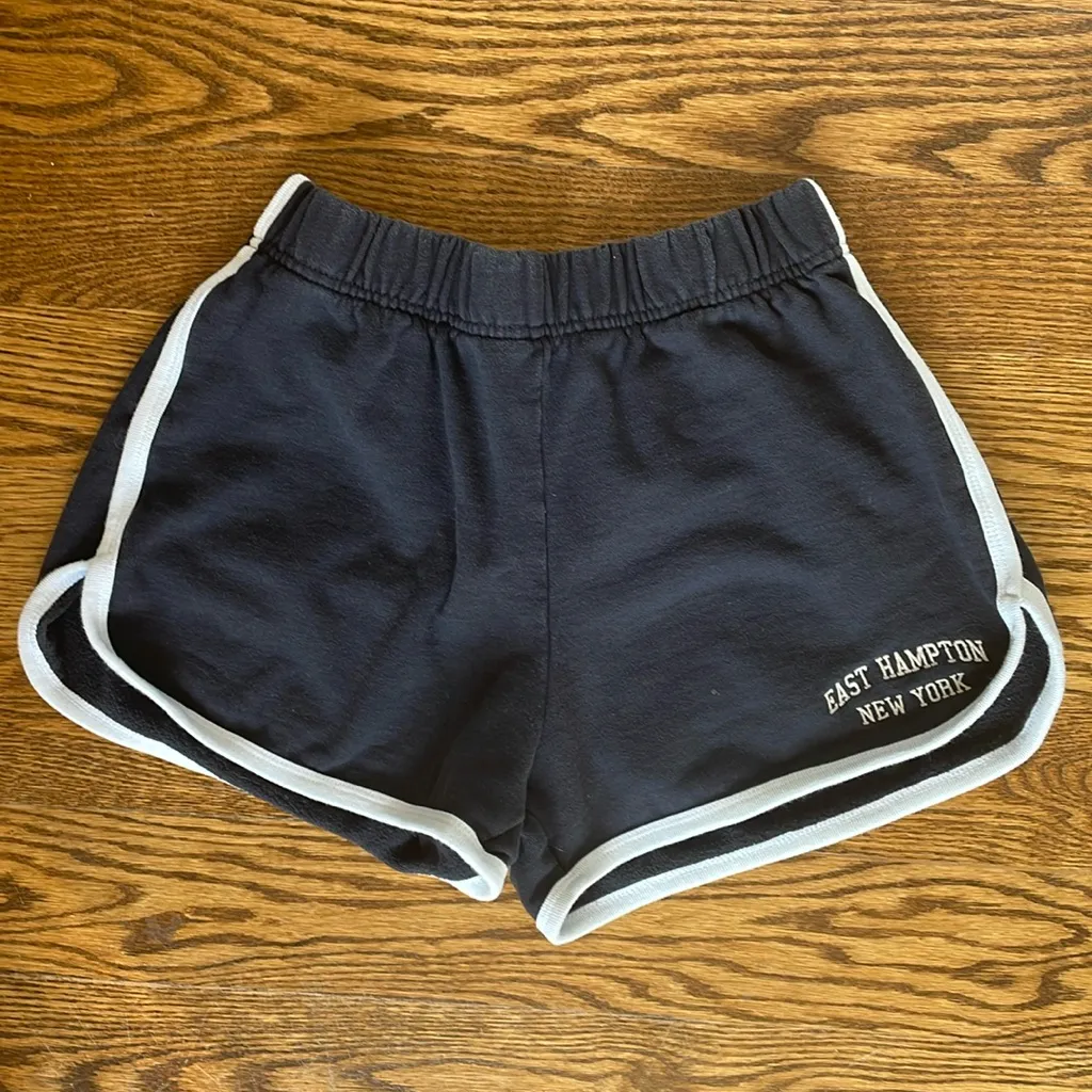 Brandy Melville John Galt Navy New York Contrast Trim Cotton Gym Shorts - Image 3