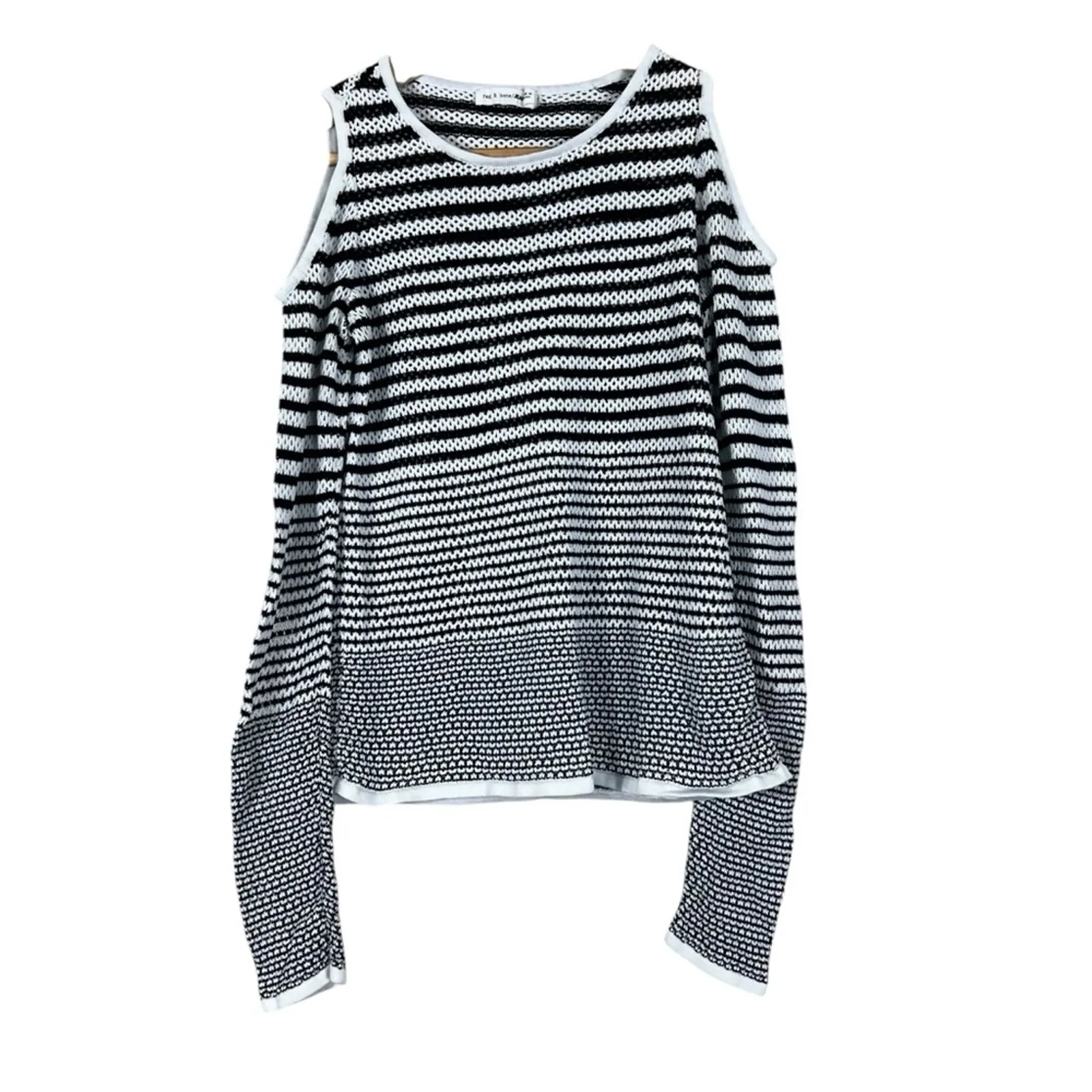 Rag & Bone Quinn Cold Shoulder Knit Sweater Womens S Black White Striped Classic - Image 2