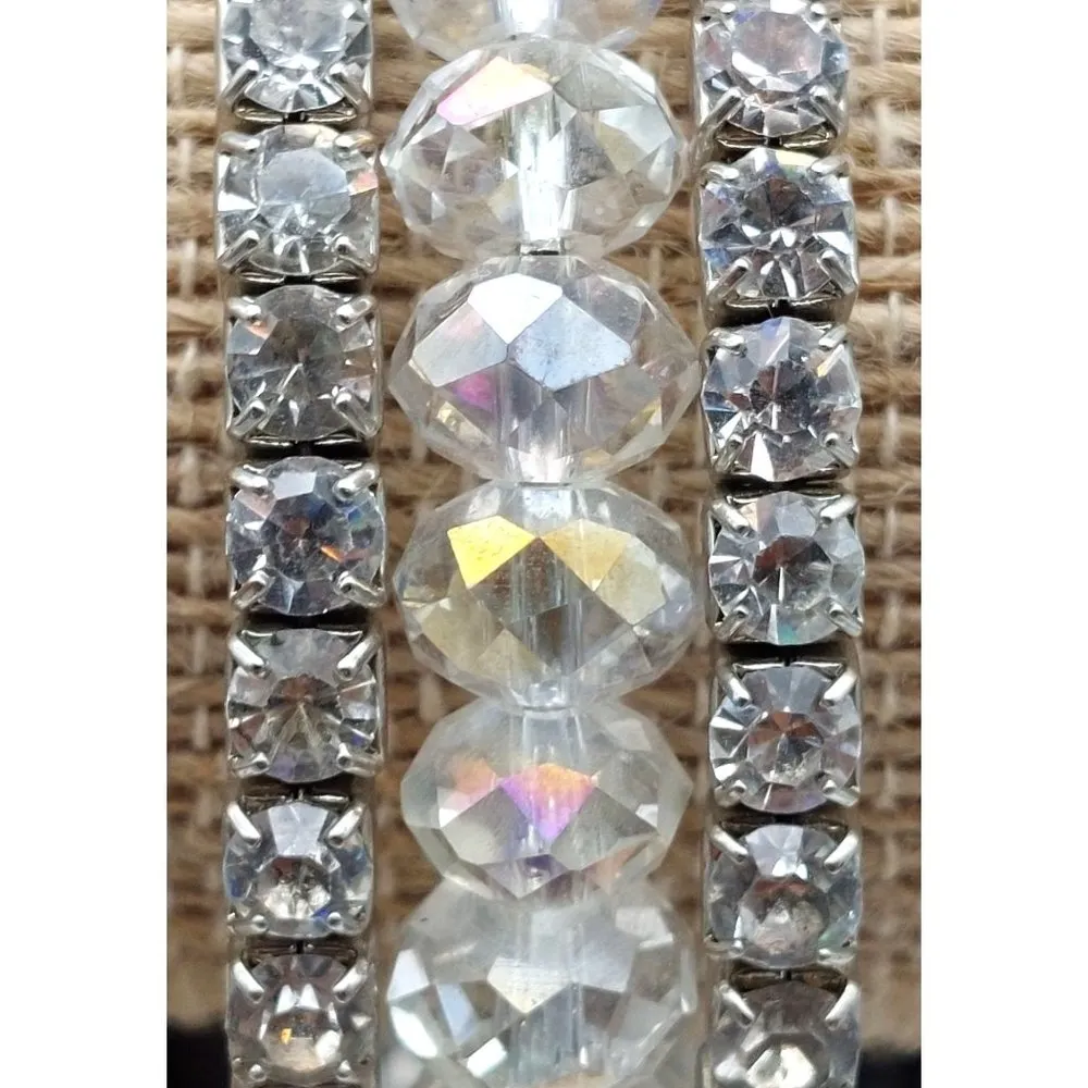 Cute Rhinestone Crystal Wire Wrap Bangle Bracelet Silver Tone Sparkly - Image 5