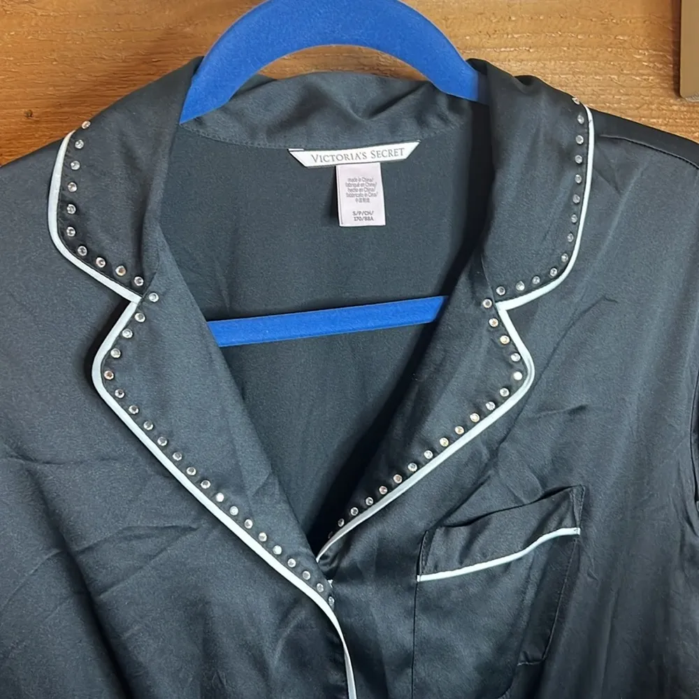 Victoria’s Secret black satin rhinestone beaded romper lingerie nightwear lounge - Image 6