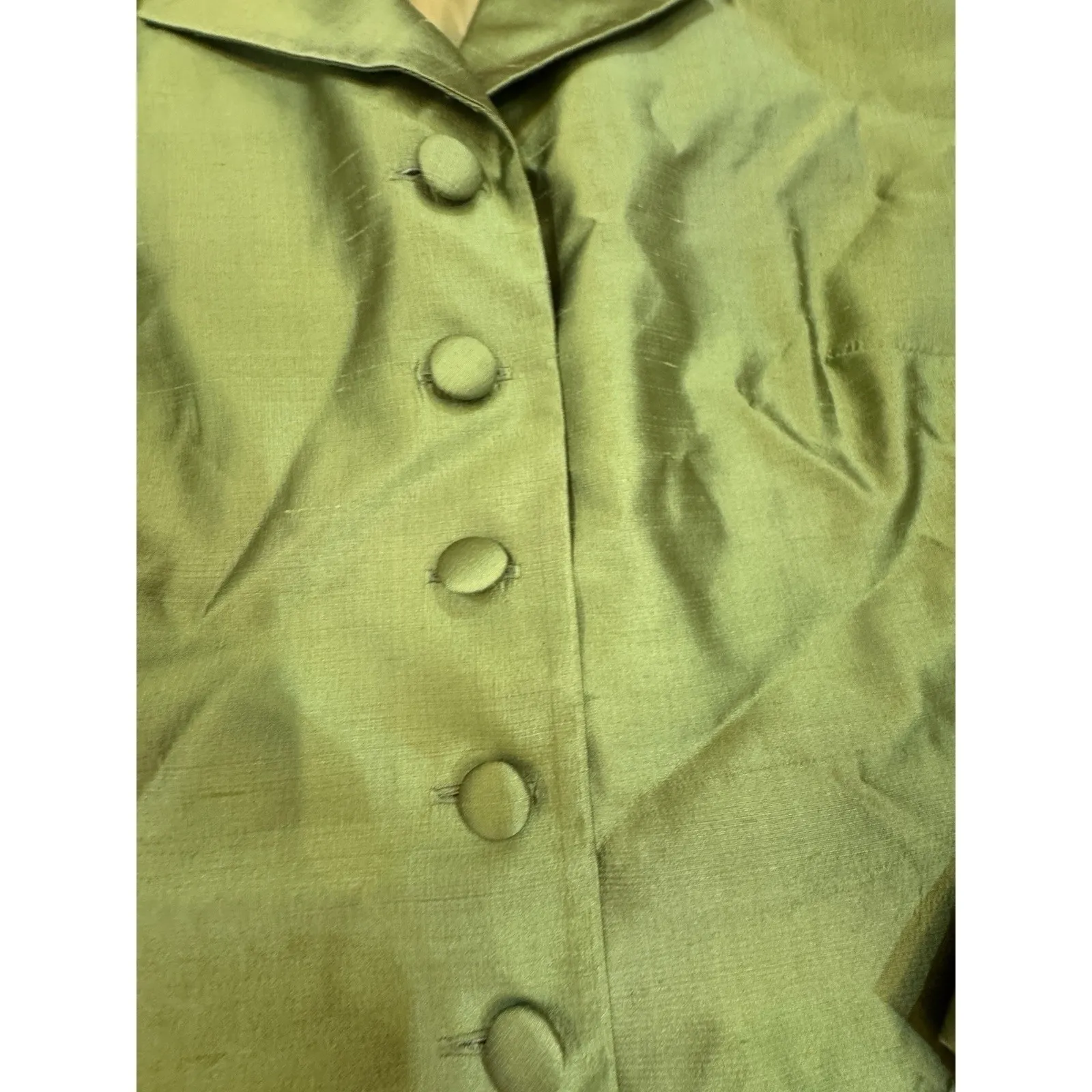 Kay Unger 100% Silk Green Satin Skirt Suit Set Y2K Dynasty Glam Sz 14 Wedding - Image 4