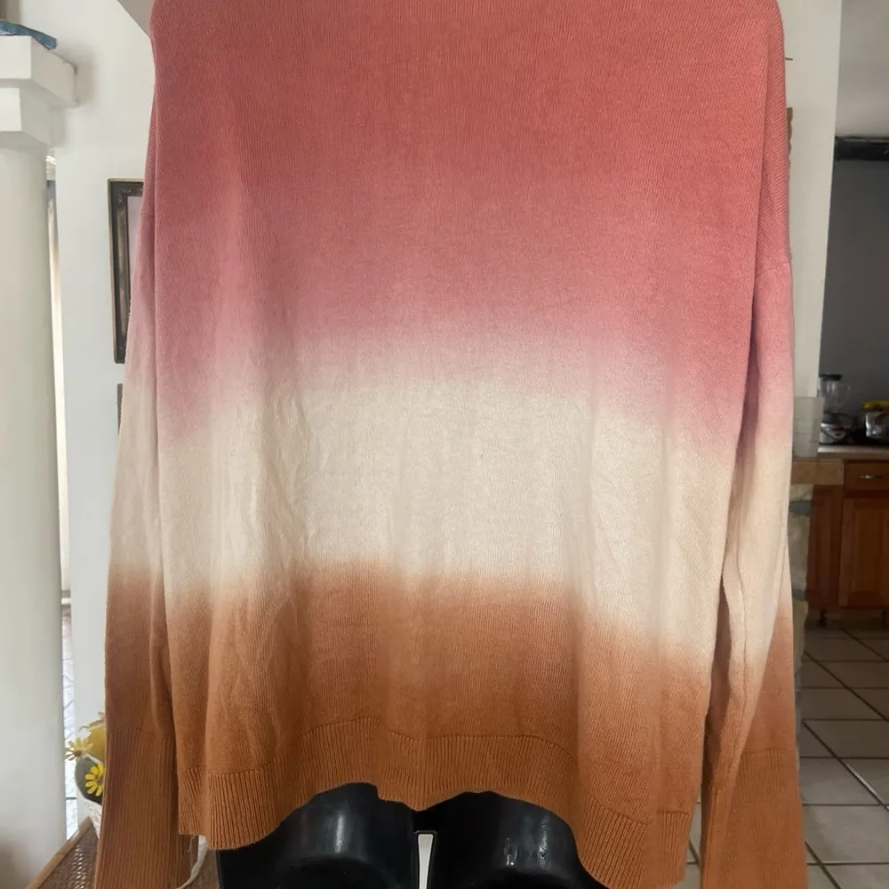 J.Jill Dip Dyed Ombré Cardigan Sweater Womens Large Pink Brown White But… - Image 4