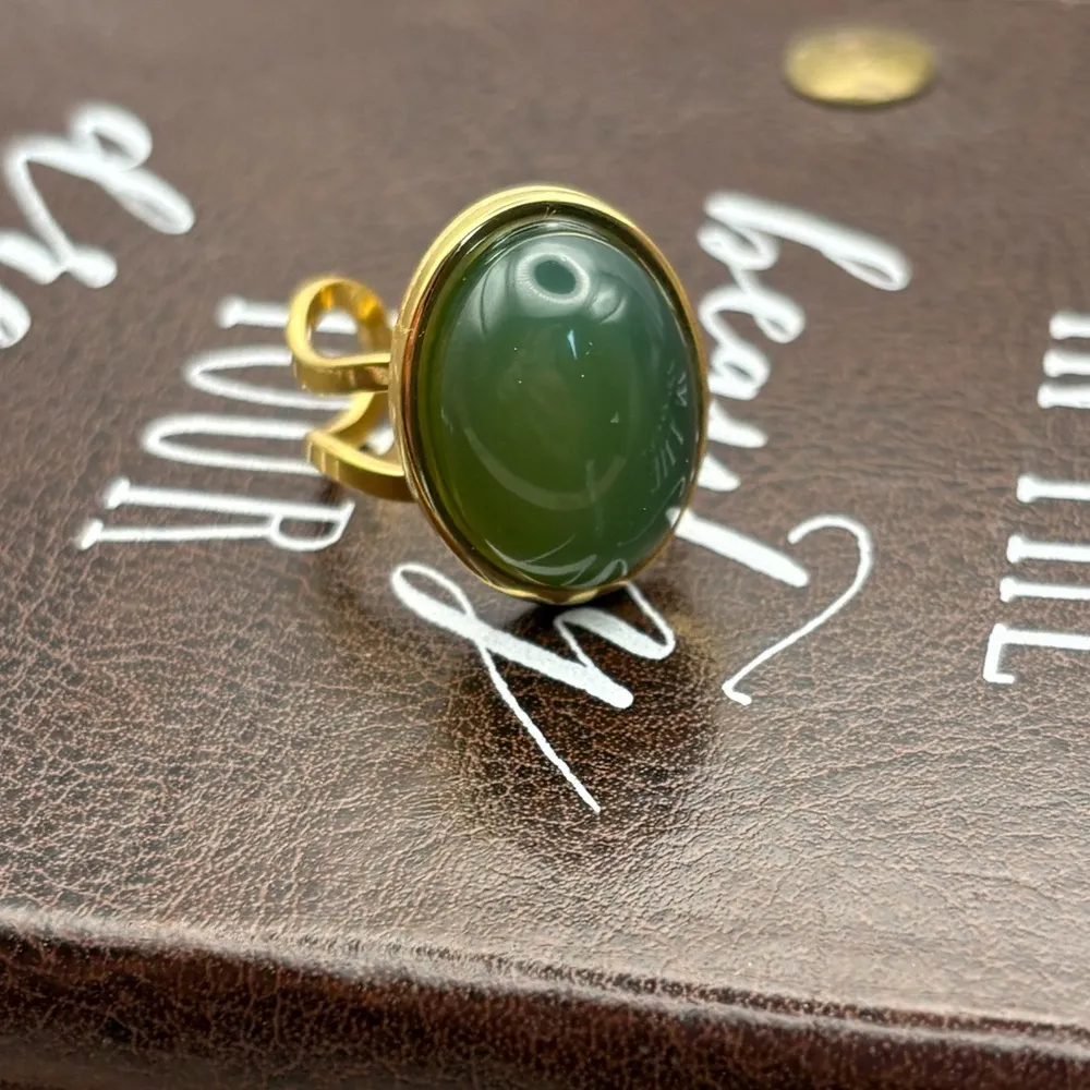 Green Jade Stainless Steel Adjustable Ring Bohemian - Image 5