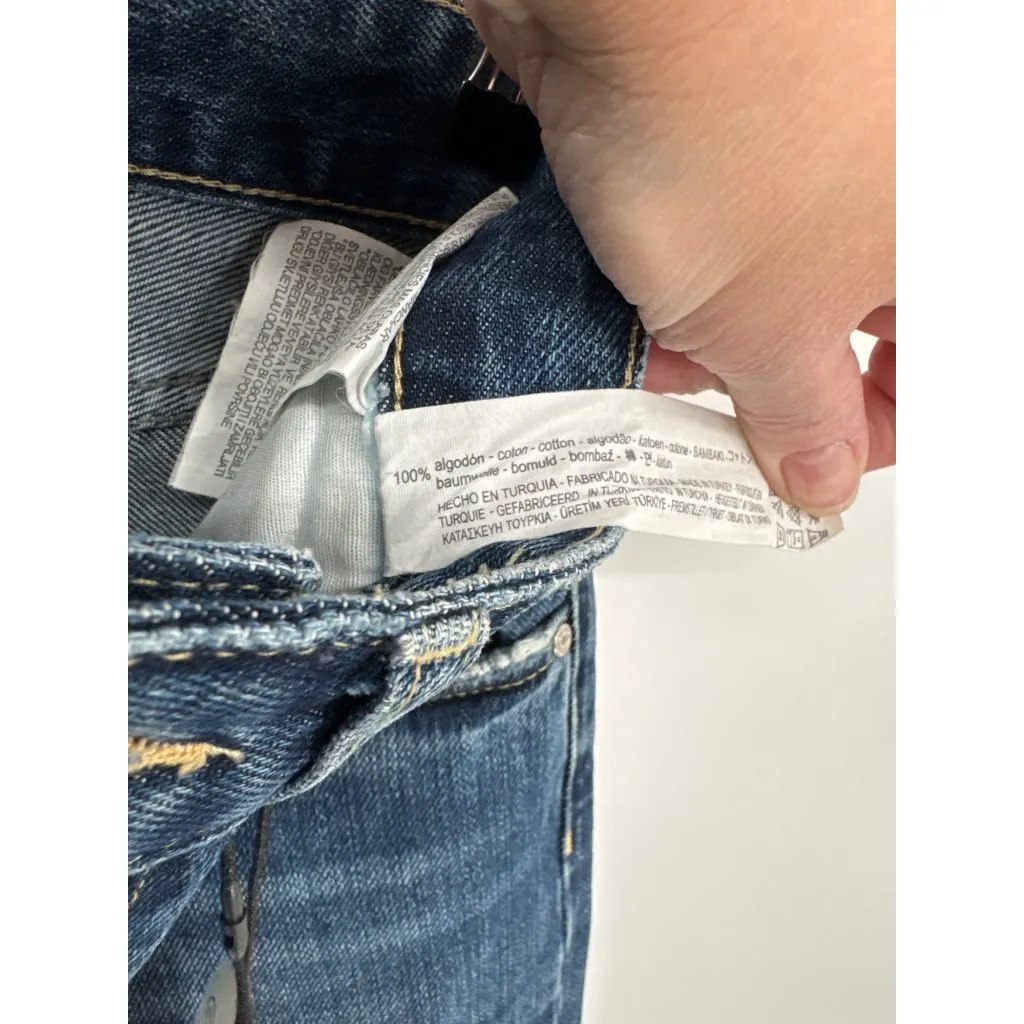 Zara Straight Leg Button Fly Jeans Womens 2 Blue Cotton Raw Hem Side Slit NEW‎ - Image 11