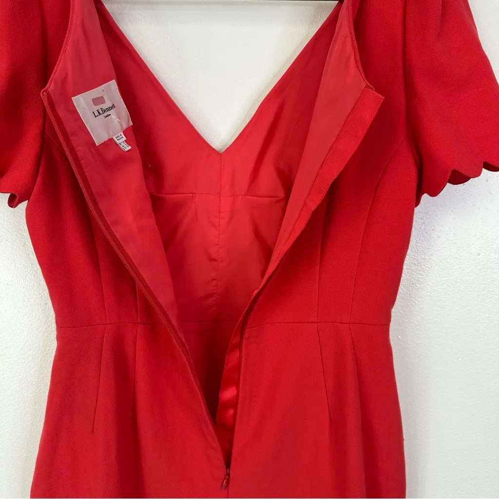 L.K. Bennett‎ Enid V-Neck Scalloped Trim Sheath Dress Size 6 - Image 9
