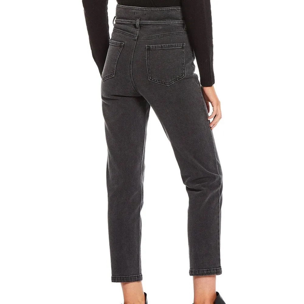 NWT  black denim straight leg high waisted belted paper bag cropped - Image 2