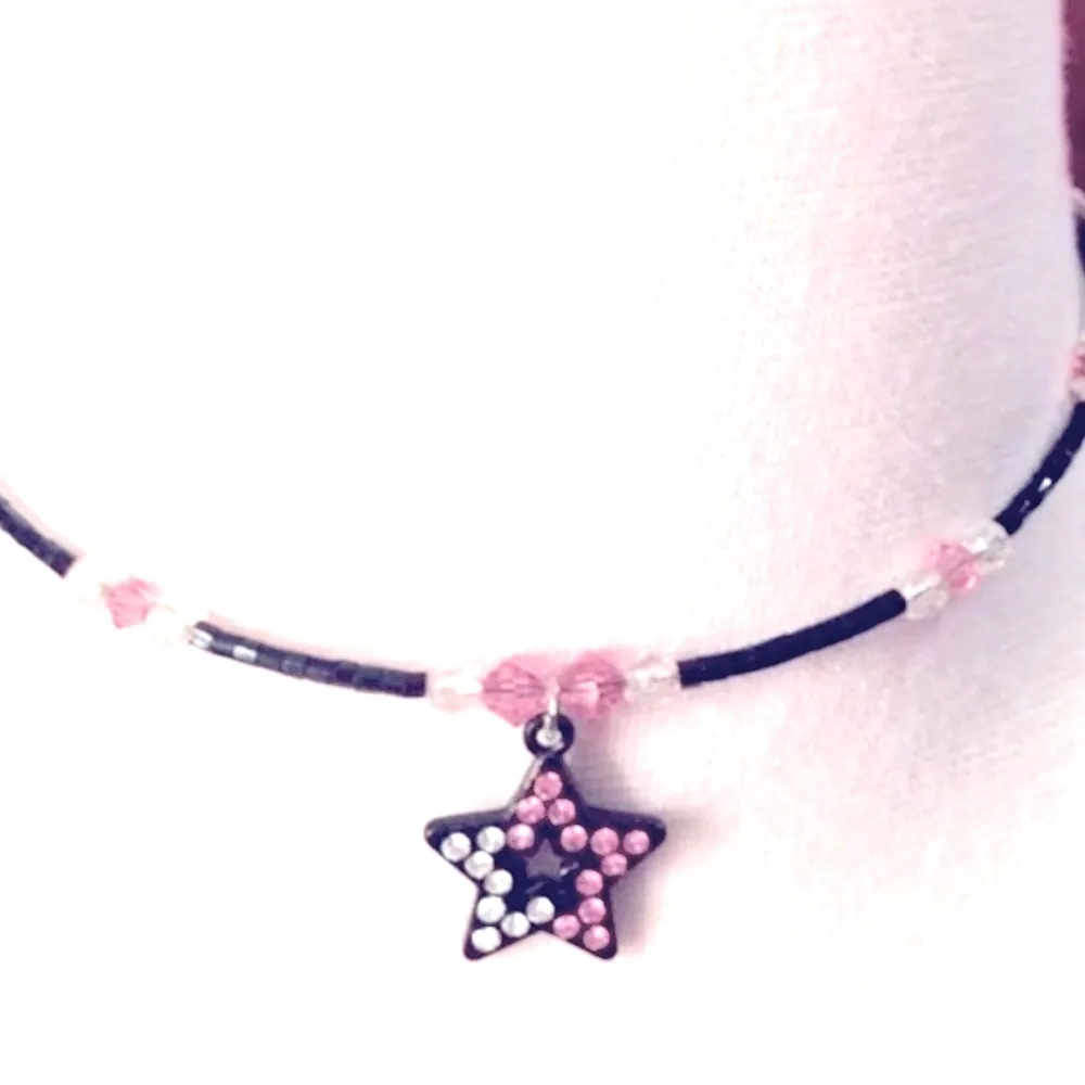 Black and Pink Rhinestone & Beaded Choker with Bling Star - Image 2